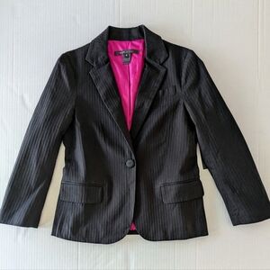 Black Pinstripe Women's Blazer with Pink Lining